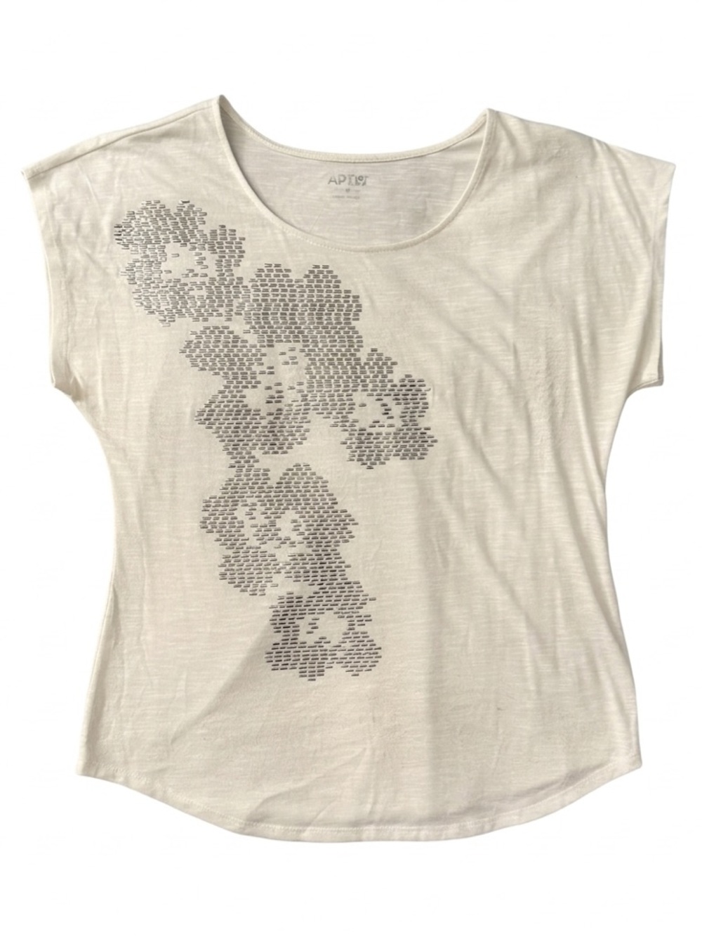 Apt. 9 Cream Tee with Gray Floral Metallic Print - Picture 2 of 8